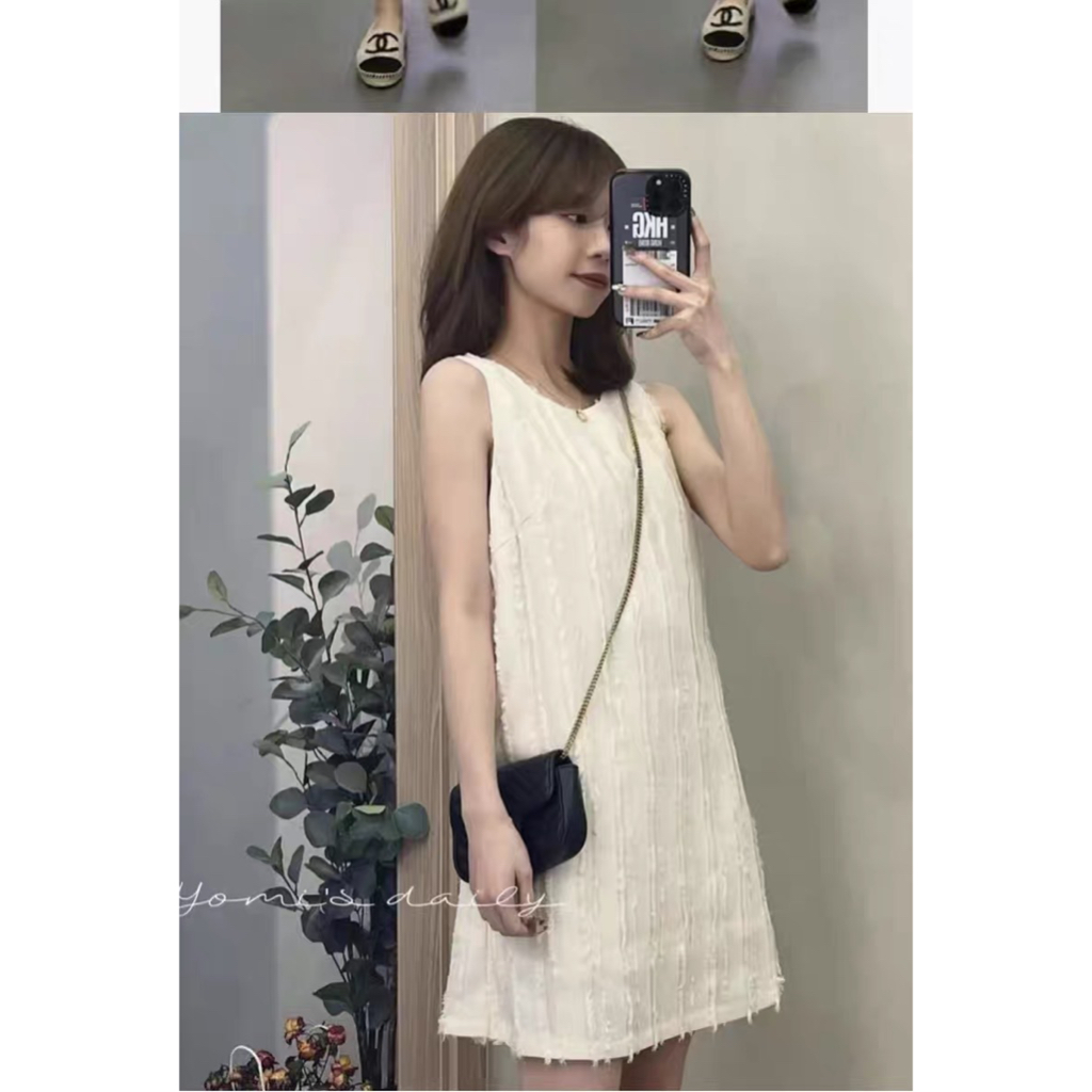 [Pre-Order] Váy (đầm) cọc tay dáng suông hoạ tiết gắn sợi Basic