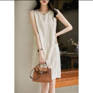 [Pre-Order] Váy (đầm) cọc tay dáng suông hoạ tiết gắn sợi Basic