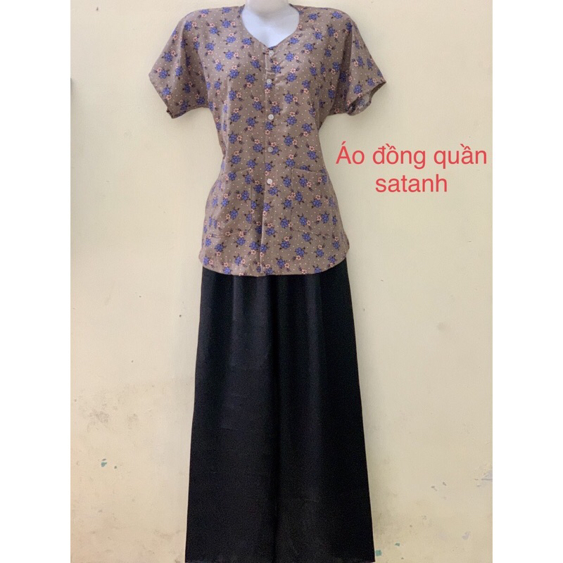 Bộ Áo Bà Ba Cộc Tay Vải Đũi Quần Sa Tanh Lụa Mềm Dành Cho Bà, Người Già, Người Lớn Tuổi