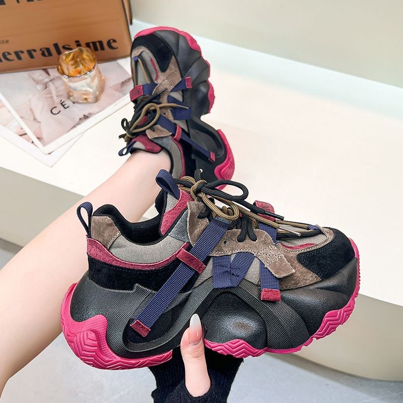 Giày thể thao nữ, sneaker mũi tròn độn đế cao su phối màu cá tính