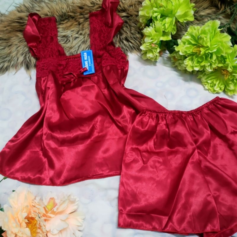 Bộ quần đùi áo tay nhí phối ren, vải phi bóng, phom 40kg đến 55kg