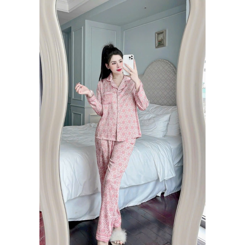 Bộ pijama nữ áo dài quần dài hoạ tiết tròn chất lụa tơ nhiều màu Xumaki Store