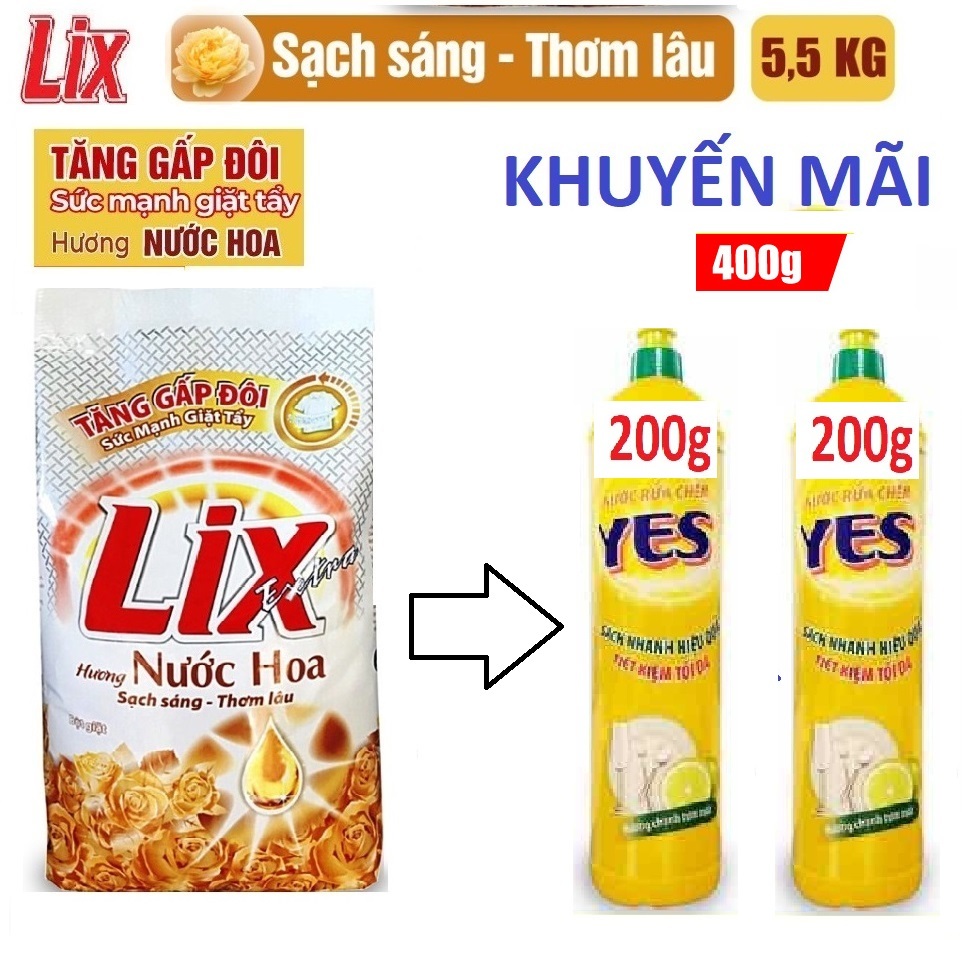 Bột giặt Lix Extra hương nước hoa 5.5Kg tăng gấp đôi sức mạnh giặt tẩy (ĐÍNH KÈM KHUYẾN MÃI)