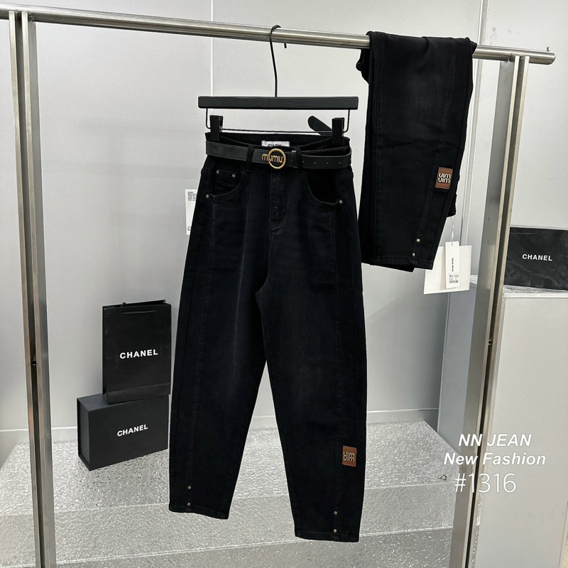 Quần jeans bò baggy Miumiu đen hàng QCL1