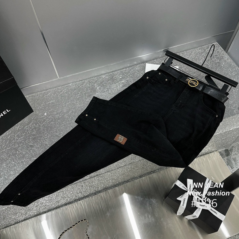 Quần jeans bò baggy Miumiu đen hàng QCL1