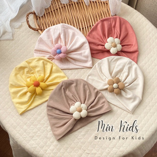 Mũ turban cotton đính hoa, gấu bông dễ thương cho bé gái