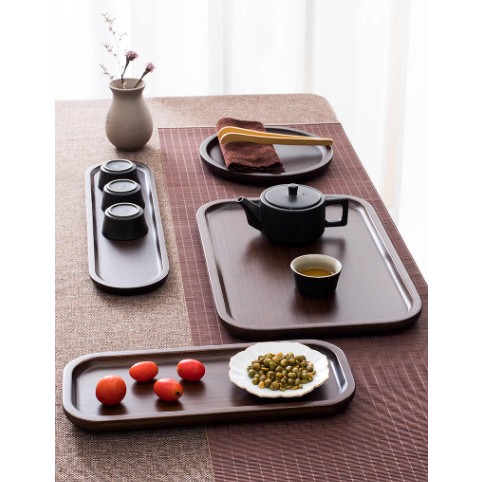 Khay sushi chữ nhật bằng gỗ VKU nguyên khối tự nhiên phong cách nhật gỗ acacia màu óc chó