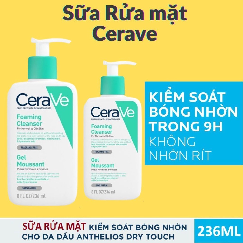 Sữa Rửa Mặt Cerave Dịu Nhẹ Dành Cho Da Dầu Da Khô Và Da Mụn Chính Hãng 236ml💕💕
