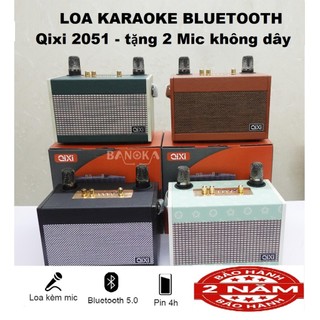 Loa Karaoke Bluetooth Qixi SK 2051 Tặng 2 Míc Không Dây, Loa Hát Nghe Nhạc Bass Mạnh Mic Chỉnh Được Âm Lượng BH 12T
