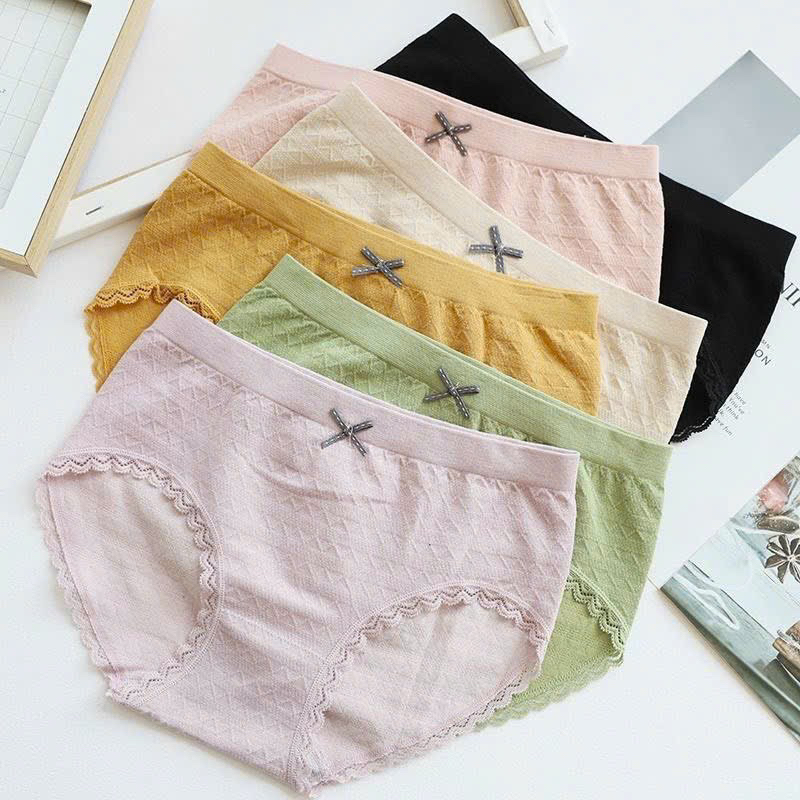 Quần Lót Nữ Dệt Kim Cotton 100% kháng khuẩn thoáng mát đính nơ xinh tôn vòng 3 z182