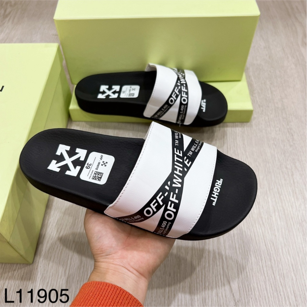 Dép quai ngang thời trang nam nữ ÔFF WHITE quai trắng dải đen X siêu nét,Full size 38/42 MENITY