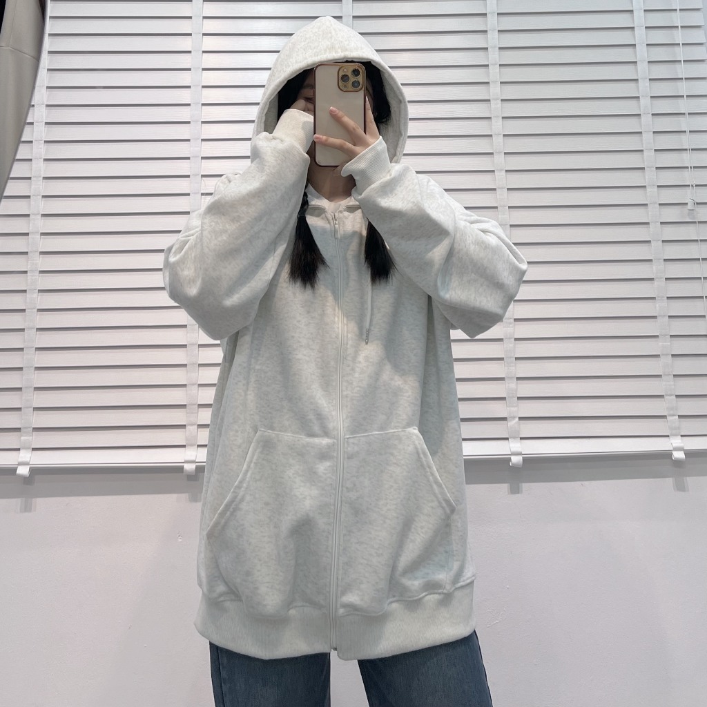 Áo Hoodie Zip Chất Nỉ Hàn Dáng Rộng Nam Nữ Mặc Xinh