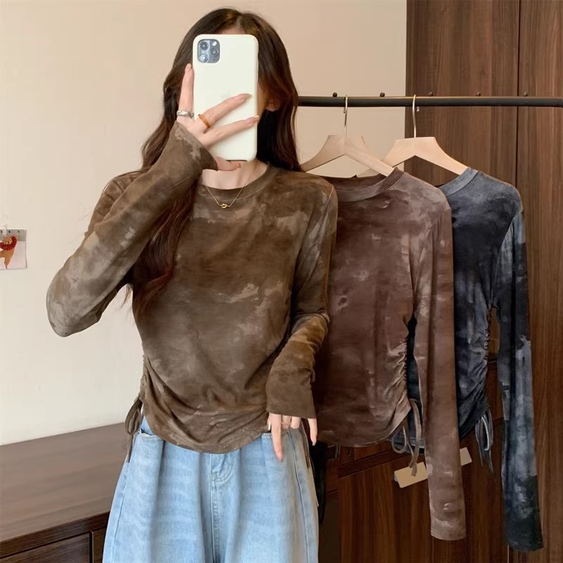 Áo Thun Tay Dài Bigsize Croptop Chất Thun Loang Dây Rút Cạnh Điều Chỉnh Độ Dài Áo Độc Bigsize Quảng Châu A9