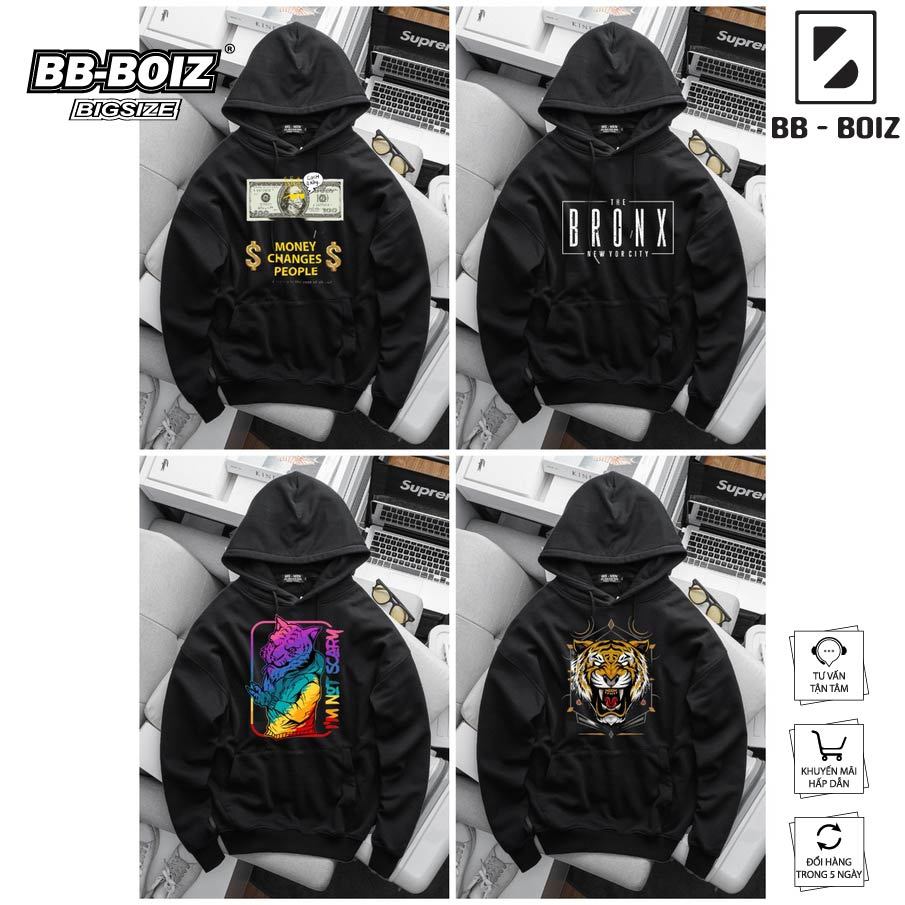 BIGSIZE - Áo khoác hoodie nam BB - Boiz màu đen form bigsize 90kg - 130kg - in hình mã 3HD-012-D/4HD-012-D/5HD-012-D/6H