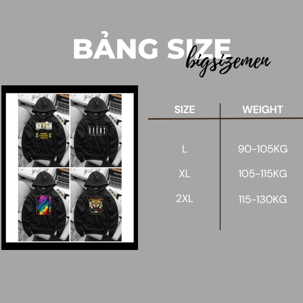 BIGSIZE - Áo khoác hoodie nam BB - Boiz màu đen form bigsize 90kg - 130kg - in hình mã 3HD-012-D/4HD-012-D/5HD-012-D/6H