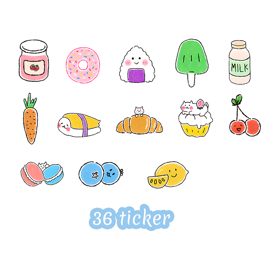 Bộ 36 Sticker nhãn dán Đồ Ăn Sushi