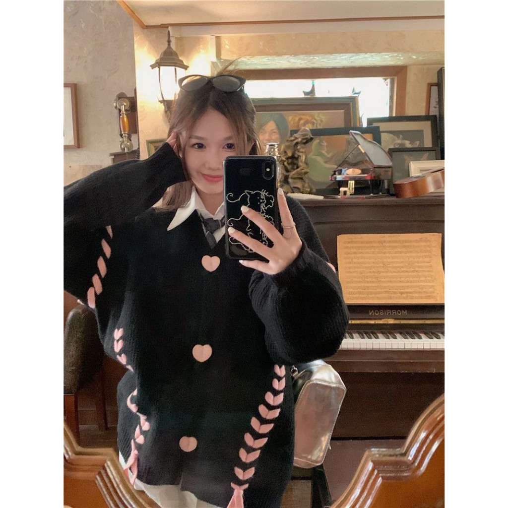 Áo Khoác Cardigan Len Tay Dài Hàng Qccc Cổ V Dáng Rộng Phối Thêu Màu Siêu Xinh Phong Cách Hàn Quốc | Smide Cothing