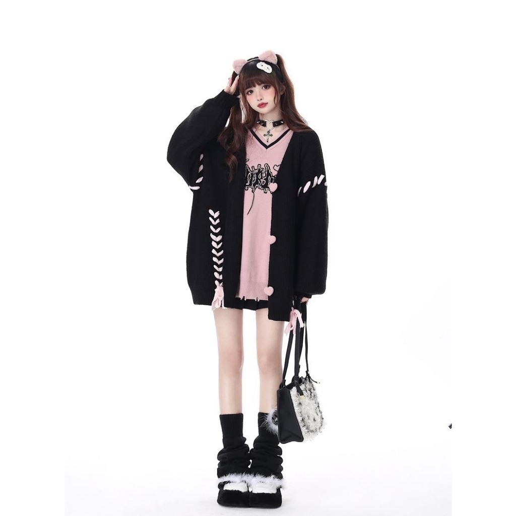 Áo Khoác Cardigan Len Tay Dài Hàng Qccc Cổ V Dáng Rộng Phối Thêu Màu Siêu Xinh Phong Cách Hàn Quốc | Smide Cothing