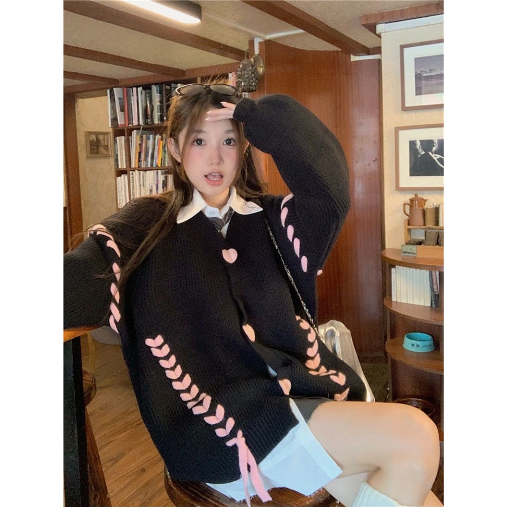 Áo Khoác Cardigan Len Tay Dài Hàng Qccc Cổ V Dáng Rộng Phối Thêu Màu Siêu Xinh Phong Cách Hàn Quốc | Smide Cothing