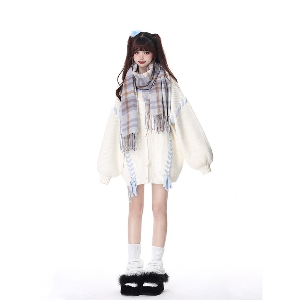 Áo Khoác Cardigan Len Tay Dài Hàng Qccc Cổ V Dáng Rộng Phối Thêu Màu Siêu Xinh Phong Cách Hàn Quốc | Smide Cothing