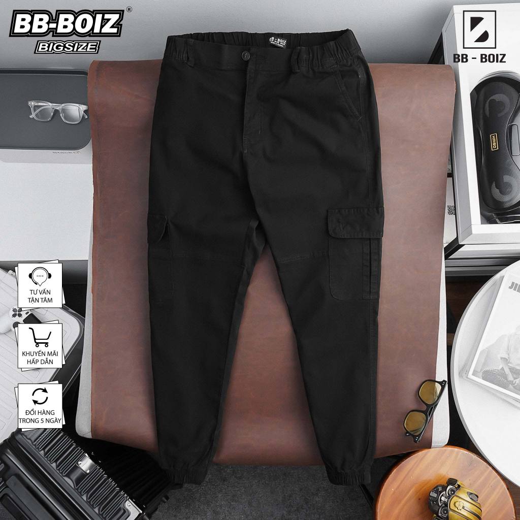 BigSize - Quần Kaki jogger BB - Boiz túi hộp lưng thun nam form bigsize 80kg - 130kg - túi bo tròn, túi vuông