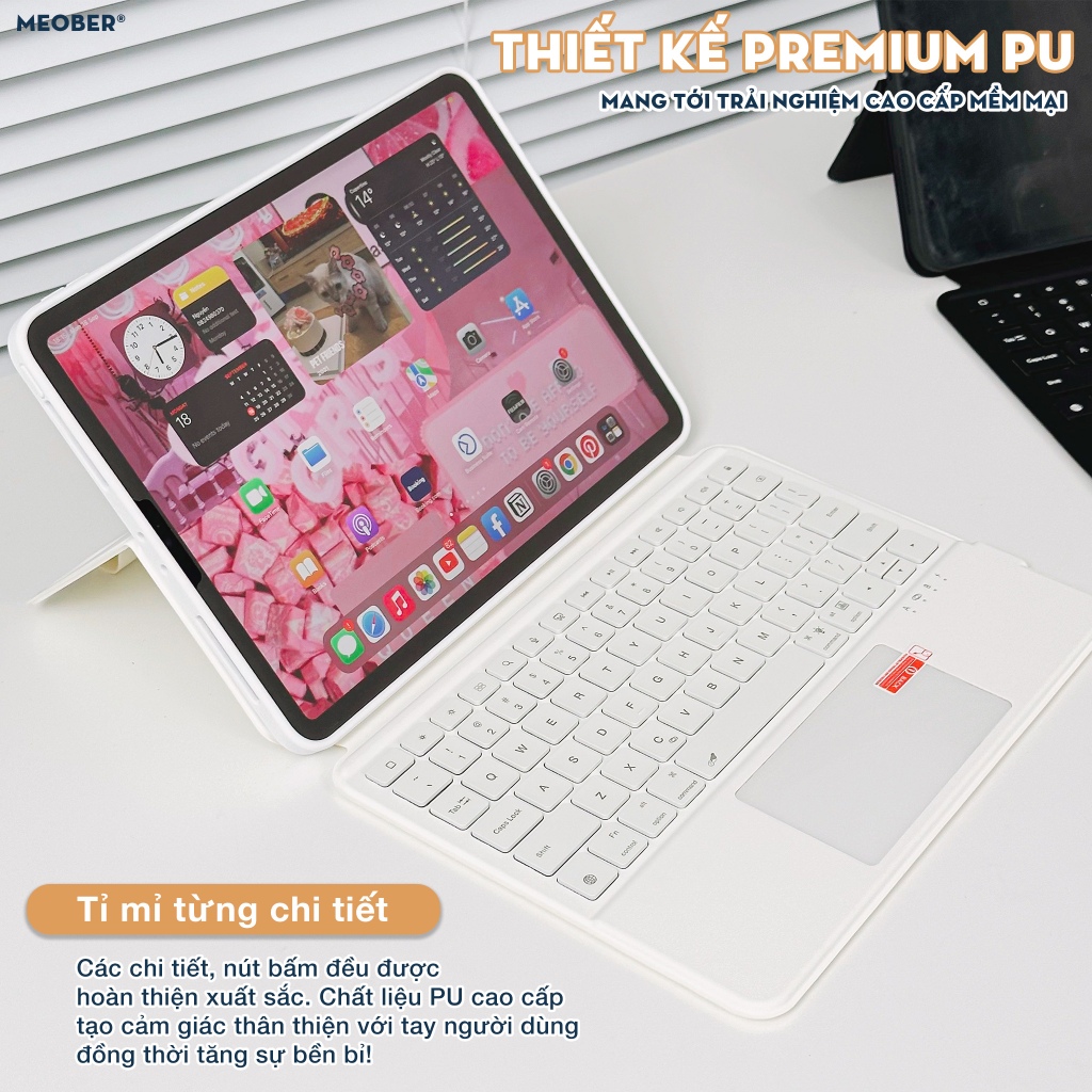Bao da iPad Kèm Bàn Phím Smart Keyboard tháo rời, xoay dọc dành cho Gen 7 8 9, Air 4 5, Pro 11 M1 M2 by Meober