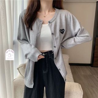 Áo khoác len cardigan, áo len cardigan mỏng tay dài cổ v dáng vừa phối in tim ngực dáng ôm trẻ trung năng động cá tính