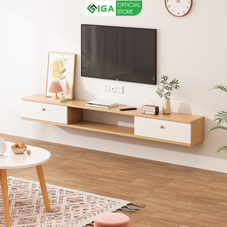 Kệ tivi treo tường IGA tiết kiệm diện tích 2 ngăn kéo vân gỗ sồi phong cách the nordic - GP188