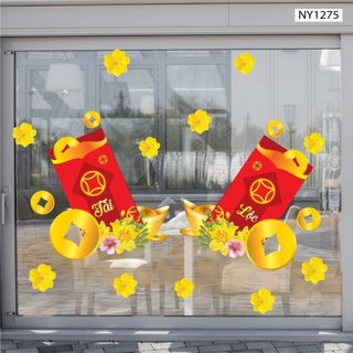Decal cao cấp câu đối tết, lộc treo may mắn trang trí tết Lala có keo sẵn dán cửa kính, tường dễ dàng tháo dán