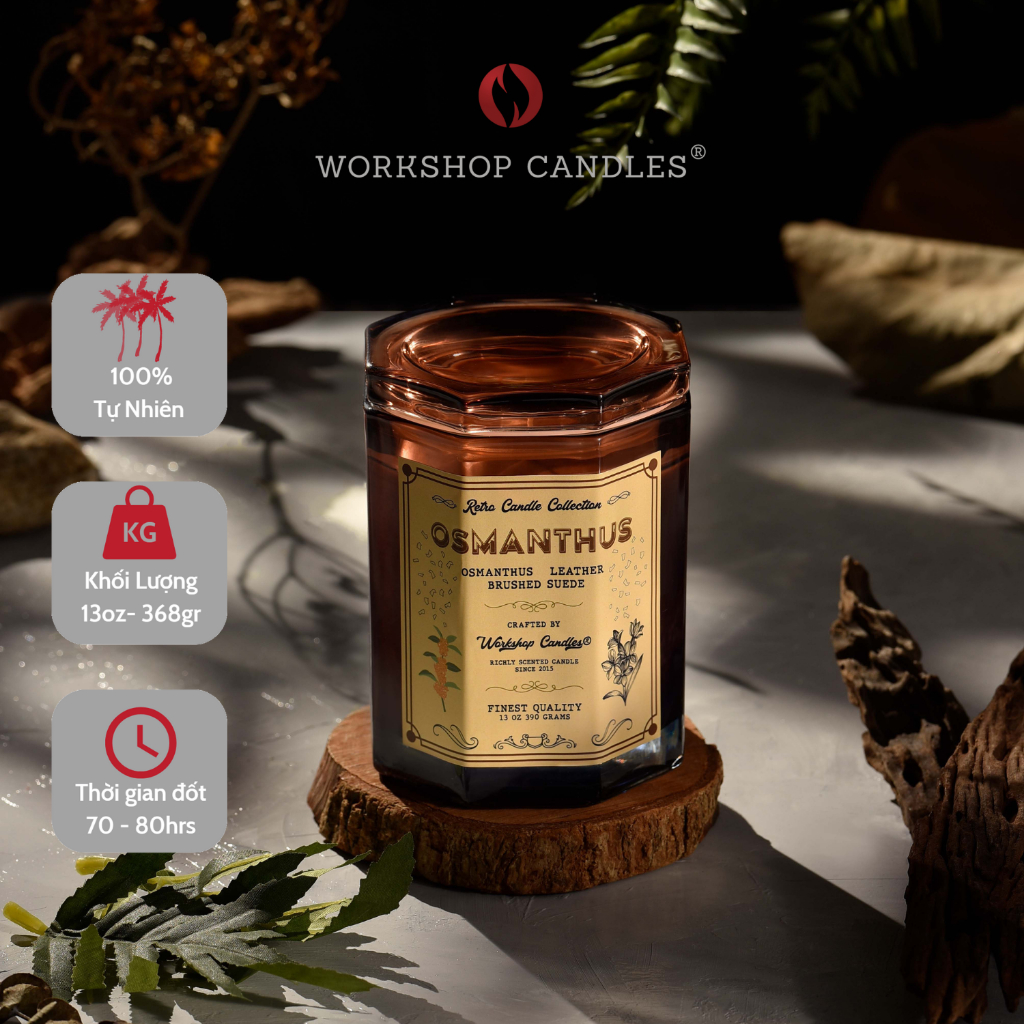 Nến thơm Whiskey/Osmanthus Workshop Candles H&H Home 13oz hương đào ngọt ngào