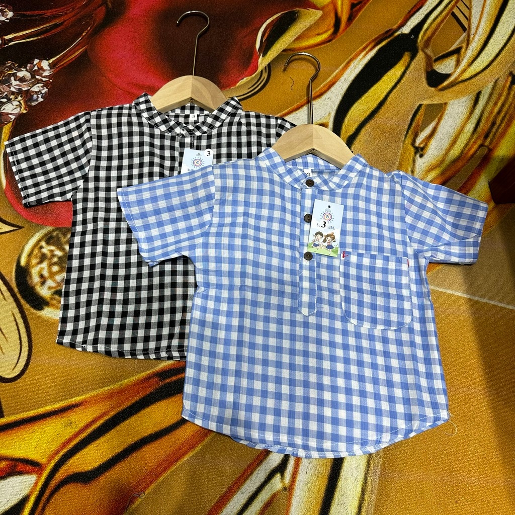 Áo sơ mi cho bé trai Kangmin kids, Áo cộc tay bé trai kẻ caro cho bé chất liệu thô đũi cao cấp siêu đẹp cho bé từ 1028kg