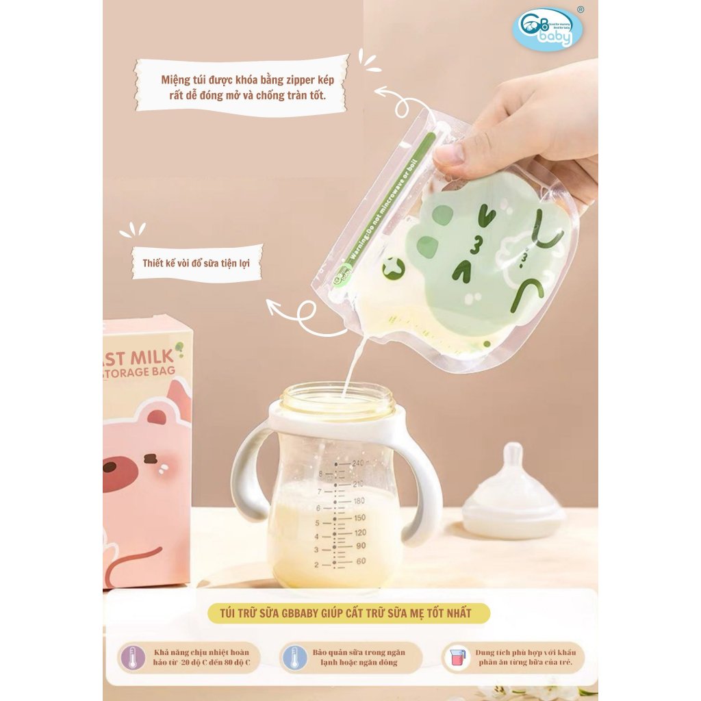 Túi trữ Sữa GB Baby 120, 200ml Có Vòi Rót Thú Đáng Yêu 30 Túi/ Hộp Tặng Kèm 01 Bút Lông Dầu/ Đơn Lamkids