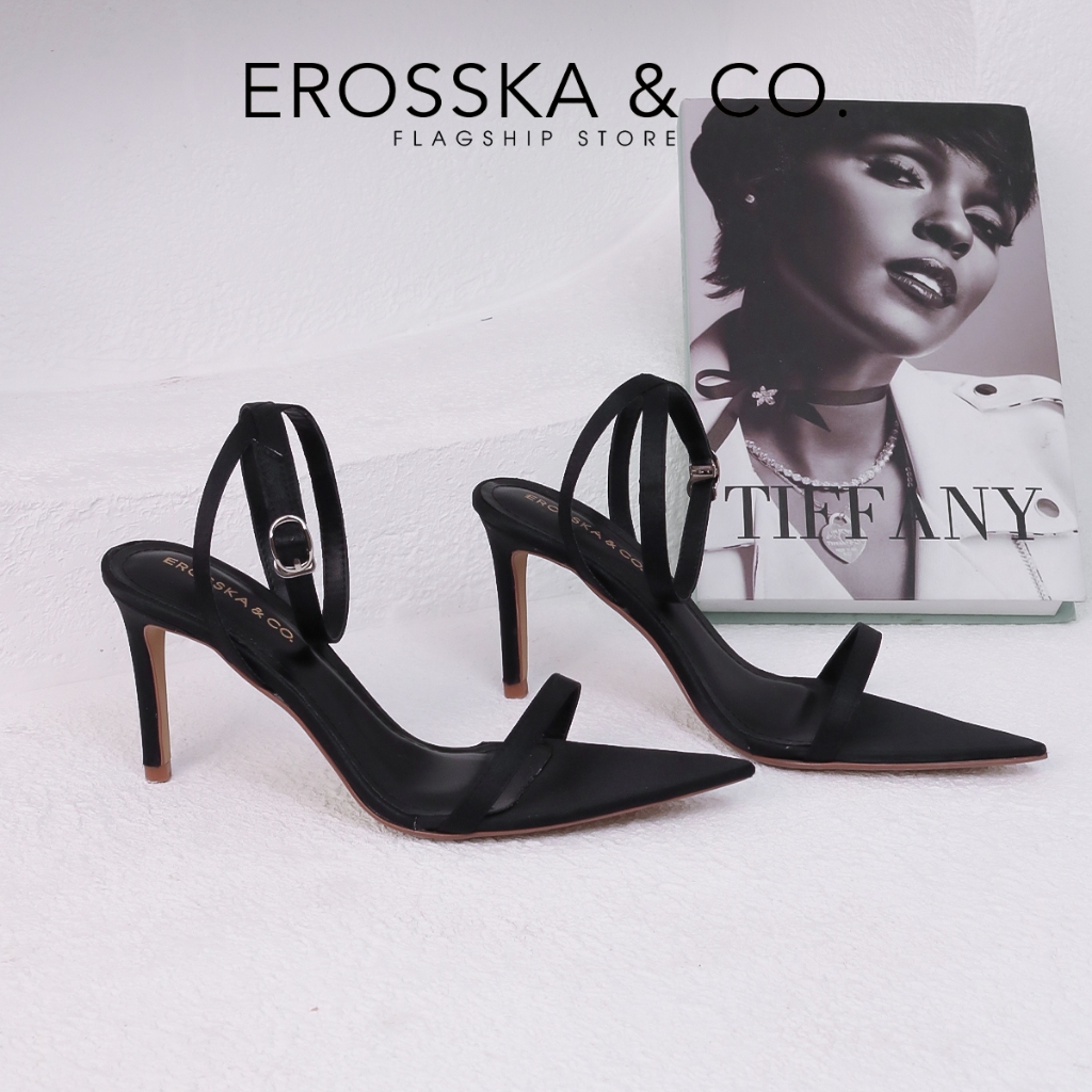 Erosska - Giày sandal cao gót mũi nhọn thời trang cao 8cm màu đen - EN002