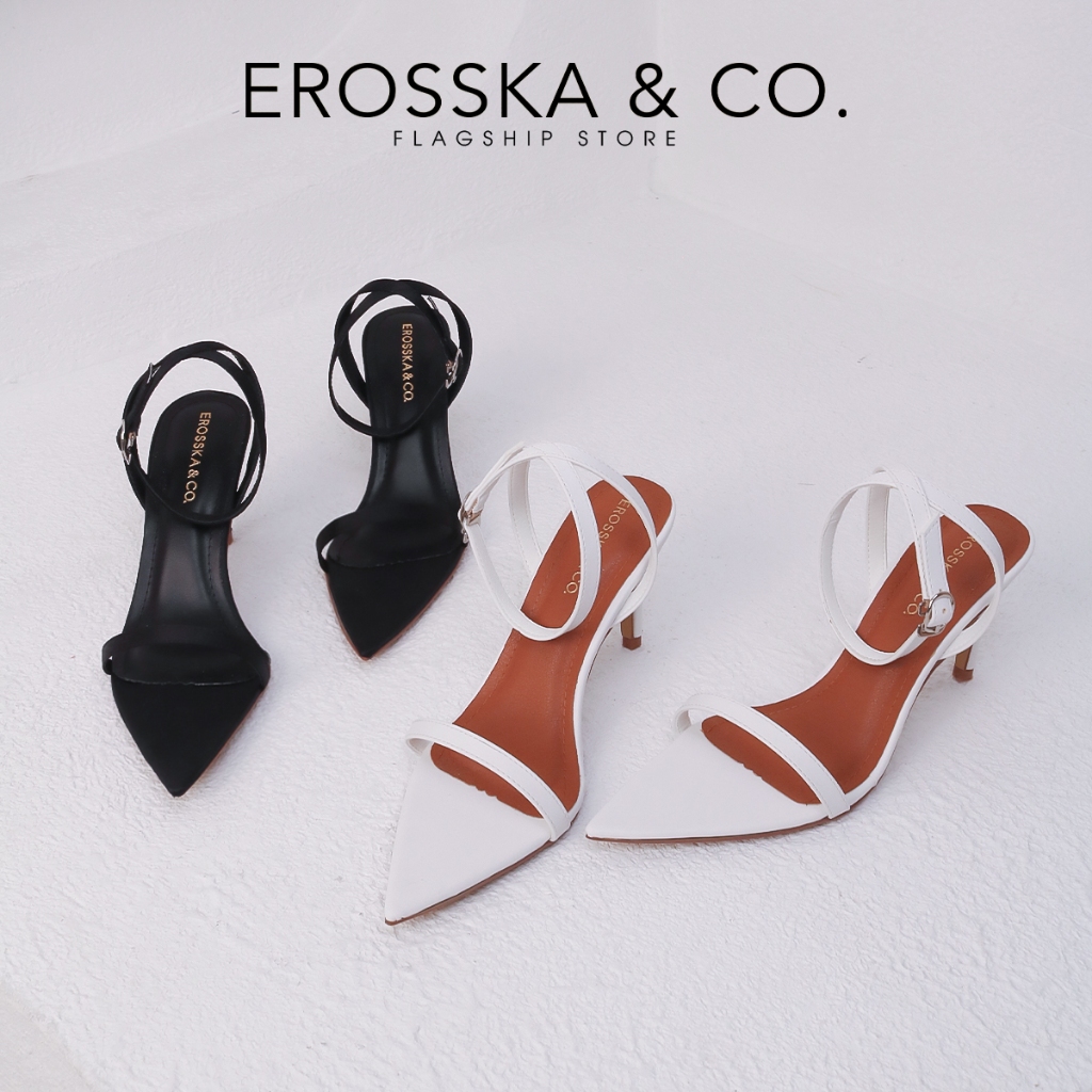 Erosska - Giày sandal cao gót mũi nhọn thời trang cao 8cm màu đen - EN002