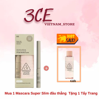 Mua 1 tặng 1( Mascara 3ce super slim waterproof tặng Tẩy trang 3ce Lip & eye remover )