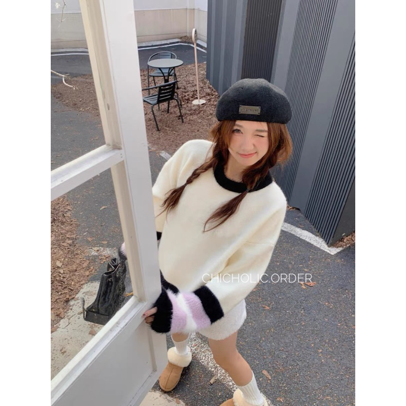 Áo len sọc sáp mềm mại dành cho nữ mùa thu đông mới ngọt ngào áo dáng rộng dài