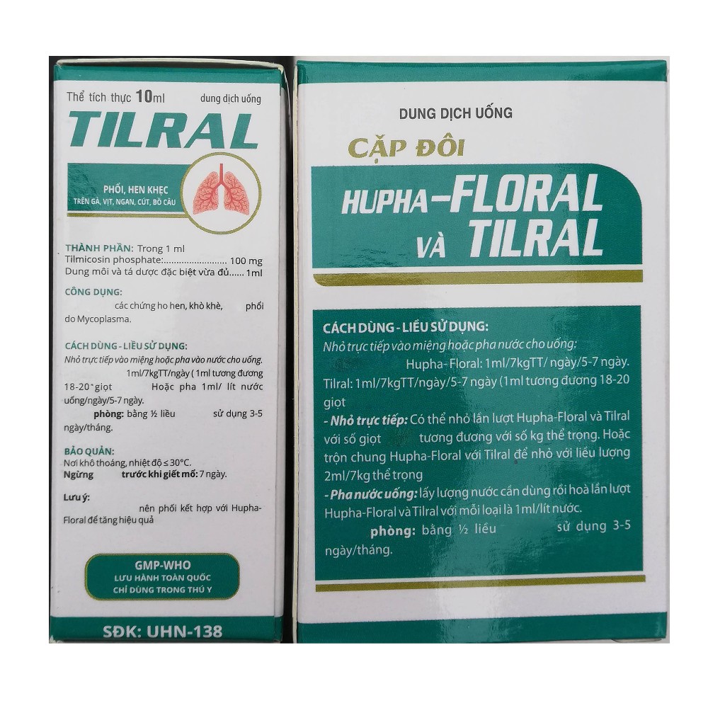 CẶP ĐÔI HUPHA-FLORAL 10ml VÀ TILRAL 10ml Dùng cho gà vịt, ngan, cút, bồ câu, gà đá, gà chọi, chim cảnh
