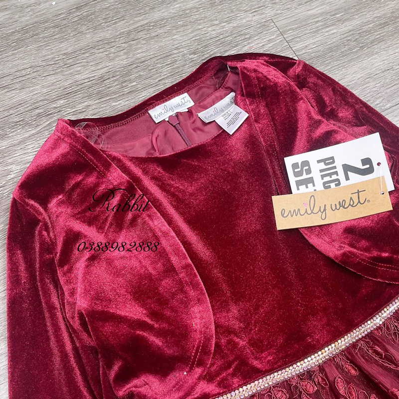 Set váy kèm cardigan nhung đỏ Emily
