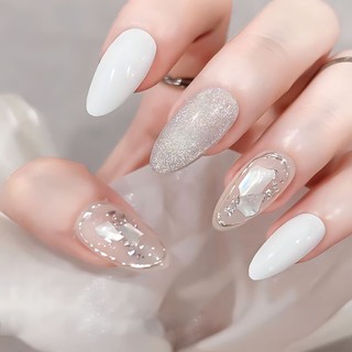 Nailbox thiết kế 10 móng úp - sơn gel trắng mix ẩn xà cừ
