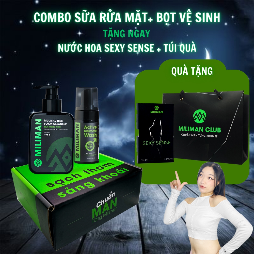 Quà Tặng Nam Giới - Combo Sạch Thơm Sảng Khoái 1 Sữa Rửa Mặt Nam 168Gr Và 1 Bọt Vệ Sinh Nam 100ML Thương Hiệu MILIMAN