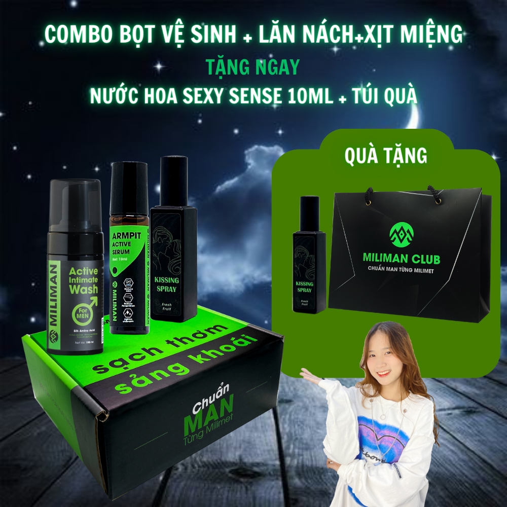 [Tặng xịt miệng 2ml] Combo Hẹn Hò Hoàn Hảo Gồm Xịt Miệng, Bọt Vệ Sinh, Serum Nách Giúp Cuộc Hẹn Thêm Lôi Cuốn MILIMAN