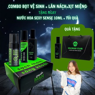 [Tặng Set Túi Hộp, xịt miệng 2ml] Combo Hẹn Hò Hoàn Hảo Gồm Xịt Miệng, Bọt Vệ Sinh, Serum Nách MILIMAN