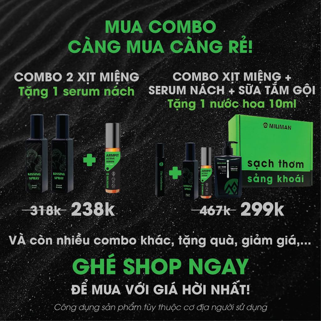 [Tặng xịt miệng 2ml] Combo Hẹn Hò Hoàn Hảo Gồm Xịt Miệng, Bọt Vệ Sinh, Serum Nách Giúp Cuộc Hẹn Thêm Lôi Cuốn MILIMAN