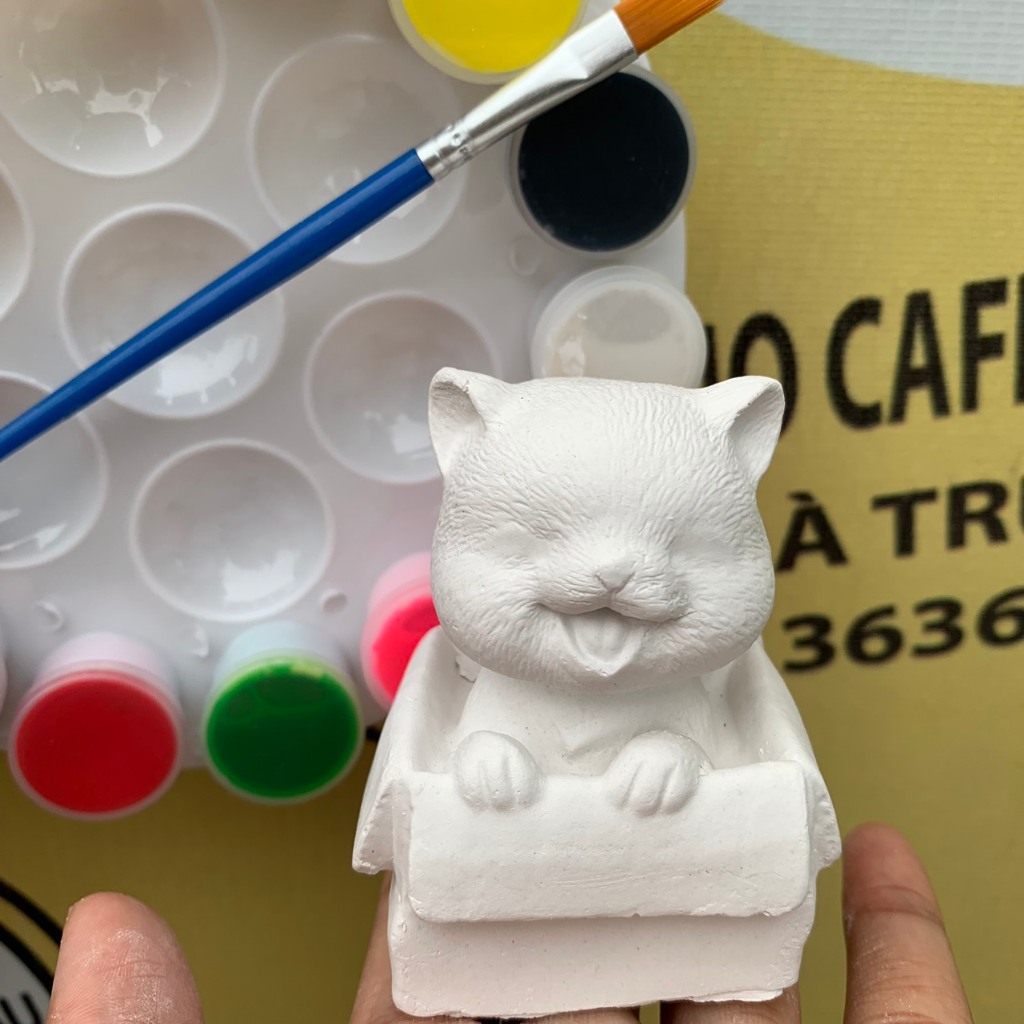 Tượng thạch cao hình con mèo dễ thương - Size tượng 5-7cm - Tượng thạch cao tô màu