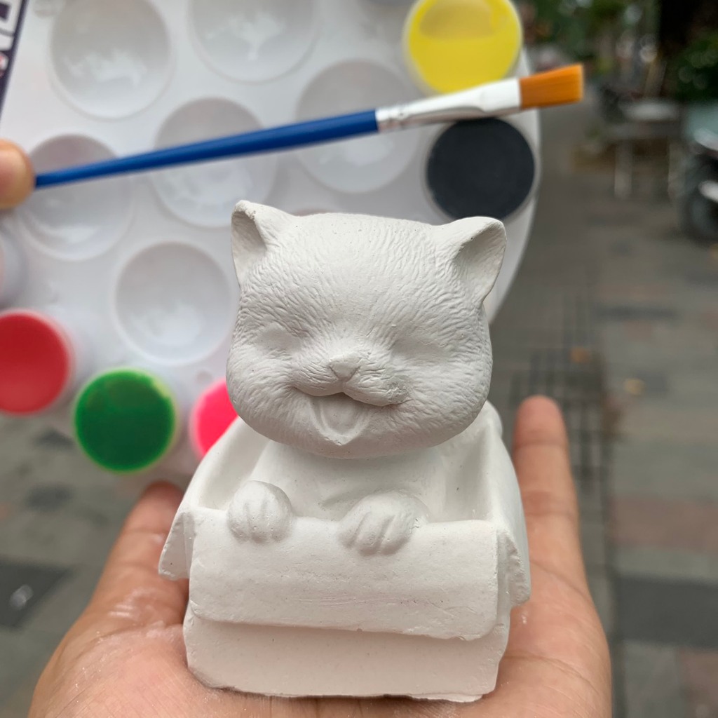 Tượng thạch cao hình con mèo dễ thương - Size tượng 5-7cm - Tượng thạch cao tô màu