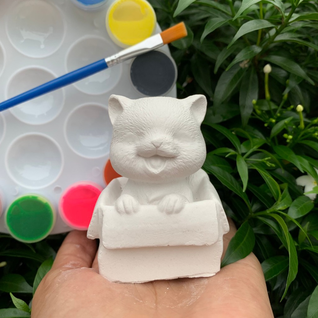 Tượng thạch cao hình con mèo dễ thương - Size tượng 5-7cm - Tượng thạch cao tô màu