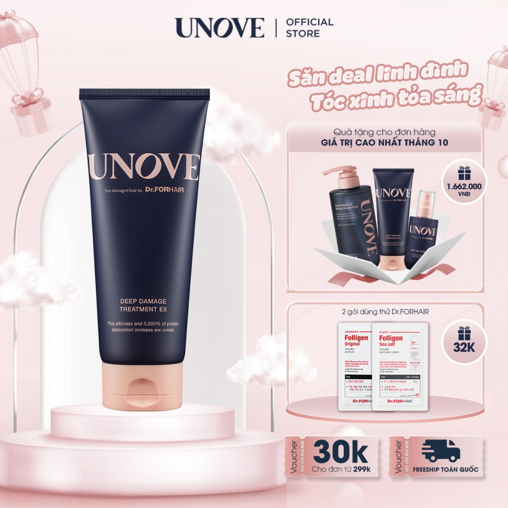 Kem ủ tóc cao cấp Hàn Quốc UNOVE Deep Damage Treatment EX phục hồi và chăm sóc tóc siêu mềm mượt