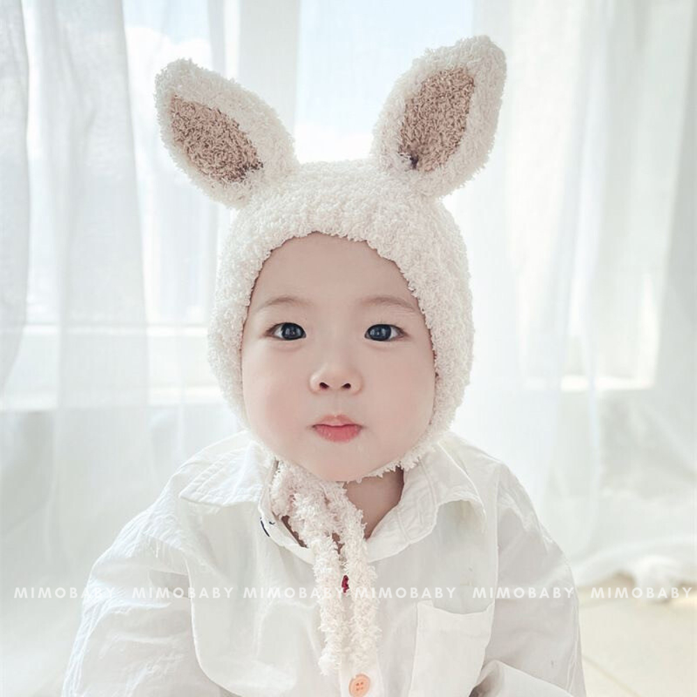 Mũ len bông xù tai thỏ đứng mùa thu đông đáng yêu cho bé ML265 Mimo Baby