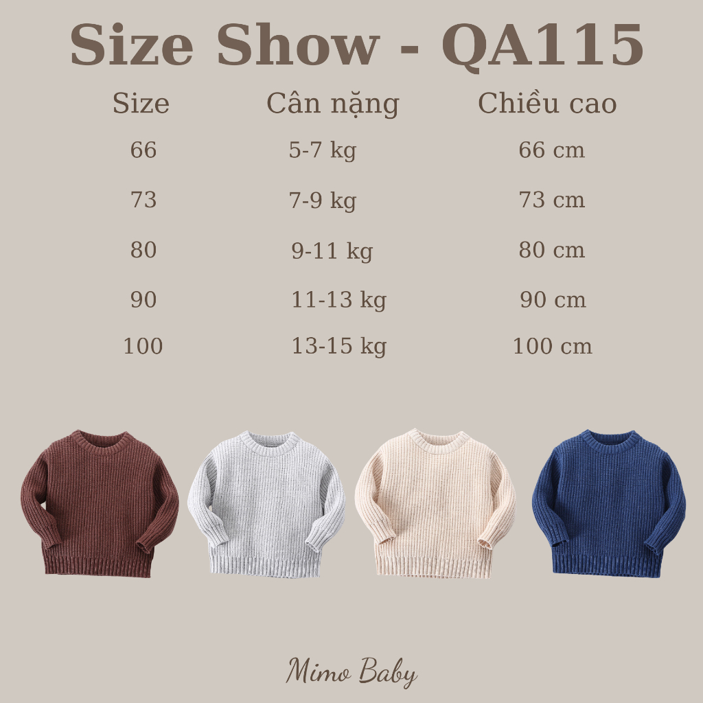 Áo len trơn kiểu dáng basic mùa thu đông cho bé QA115 Mimo Baby