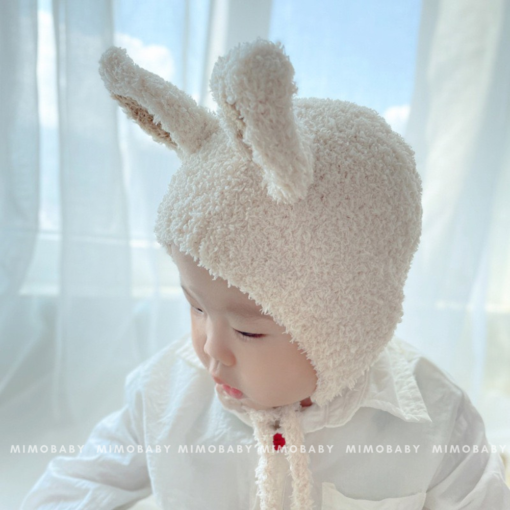 Mũ len bông xù tai thỏ đứng mùa thu đông đáng yêu cho bé ML265 Mimo Baby